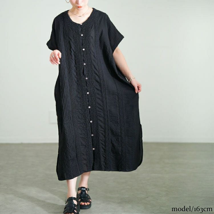 大きいサイズ レディース レース模様ドルマンシャツワンピース　kt-24mi6