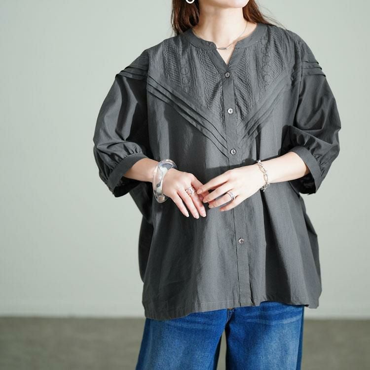 大きいサイズ レディース キーネックドルマンシャツ　kt-24mi8【メール便可】 グレー