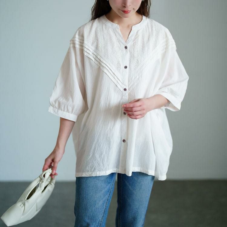 大きいサイズ レディース キーネックドルマンシャツ　kt-24mi8【メール便可】 ホワイト