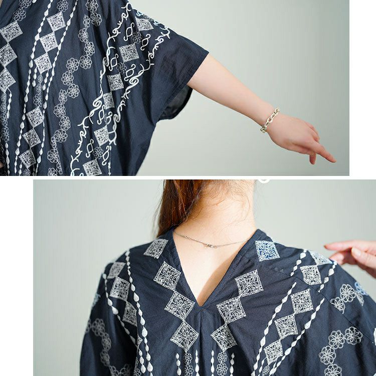 大きいサイズ レディース エスニック柄Vネックドルマンワンピース　kt-24mi5【メール便可】
