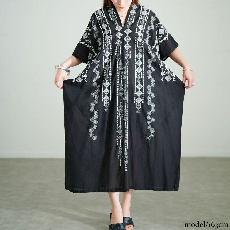 大きいサイズ レディース エスニック柄Vネックドルマンワンピース　kt-24mi5【メール便可】