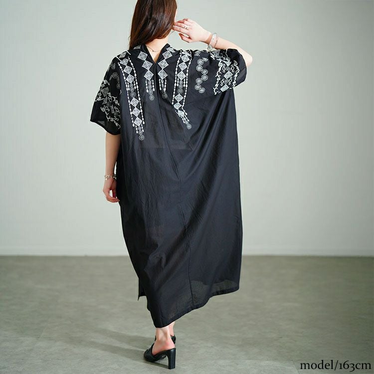 大きいサイズ レディース エスニック柄Vネックドルマンワンピース　kt-24mi5【メール便可】