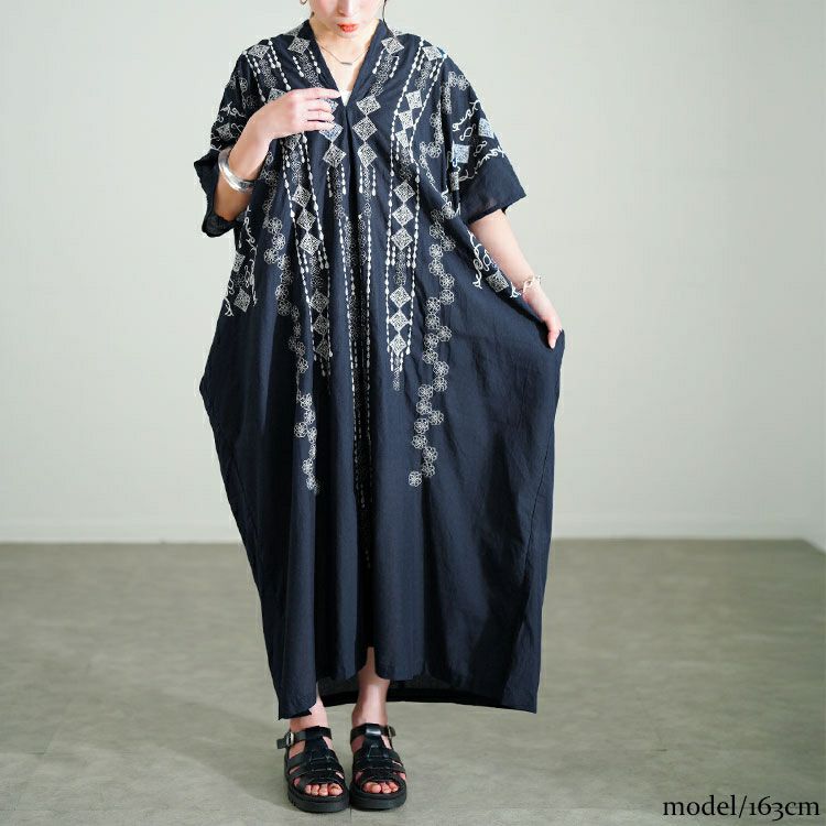 大きいサイズ レディース エスニック柄Vネックドルマンワンピース　kt-24mi5【メール便可】