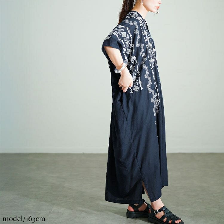 大きいサイズ レディース エスニック柄Vネックドルマンワンピース　kt-24mi5【メール便可】