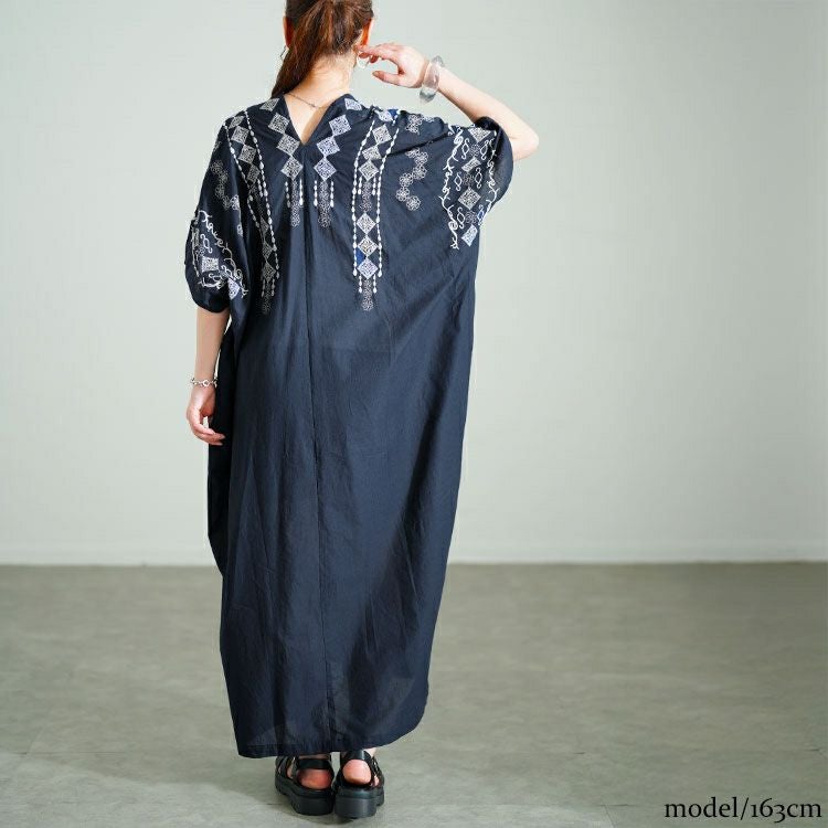大きいサイズ レディース エスニック柄Vネックドルマンワンピース　kt-24mi5【メール便可】