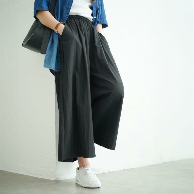 大きいサイズ レディース タックギャザーワイドパンツ　goldy-1669【メール便可】 ブラック