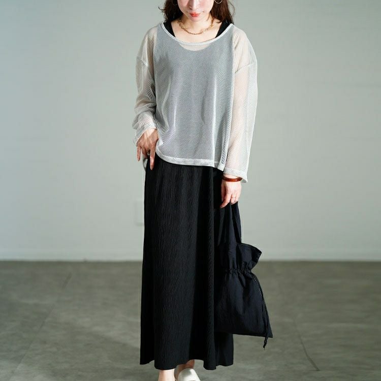 大きいサイズ レディース メッシュプルオーバー＆ノースリーブワンピース2点セット　tog-1048