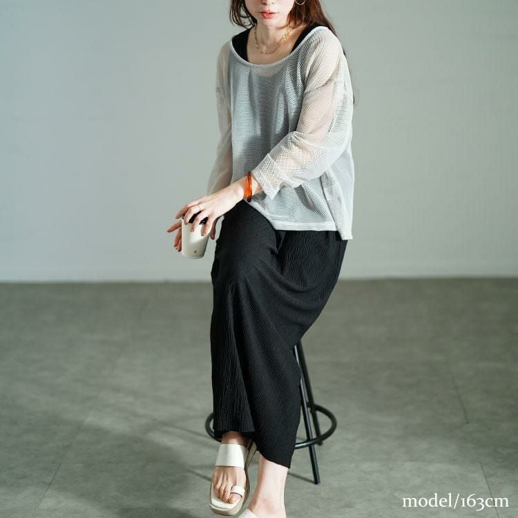 大きいサイズ レディース メッシュプルオーバー＆ノースリーブワンピース2点セット　tog-1048 ブラック