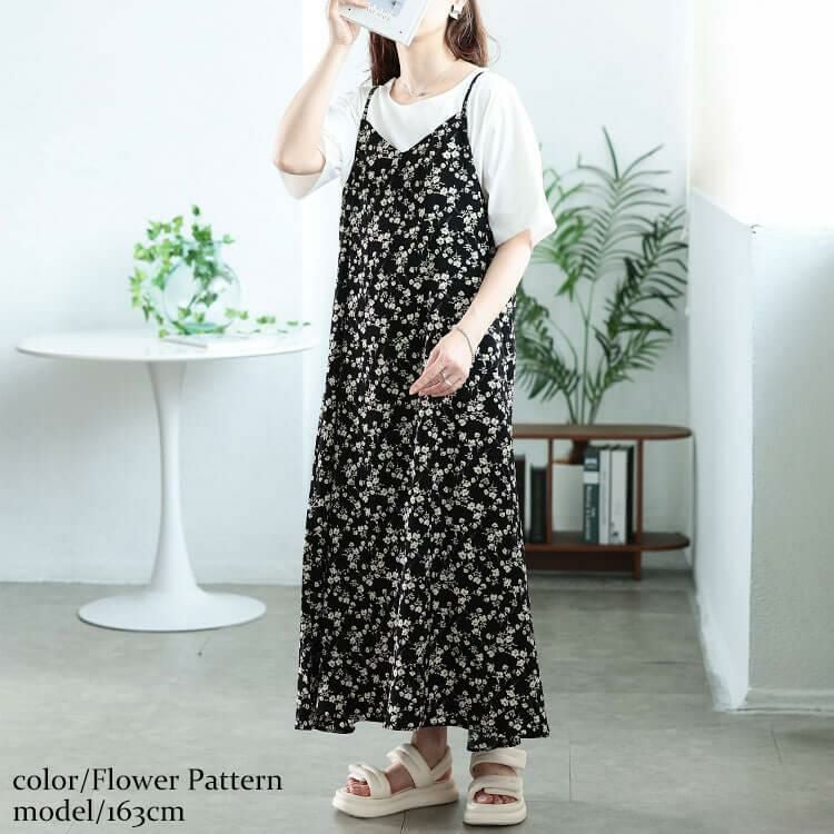 大きいサイズ レディース 後レースアップキャミワンピース　tog-1050 【メール便可】 花柄