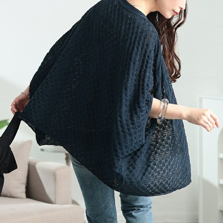 大きいサイズ レディース 透かし編みドルマンニットカーディガン　sum-0012