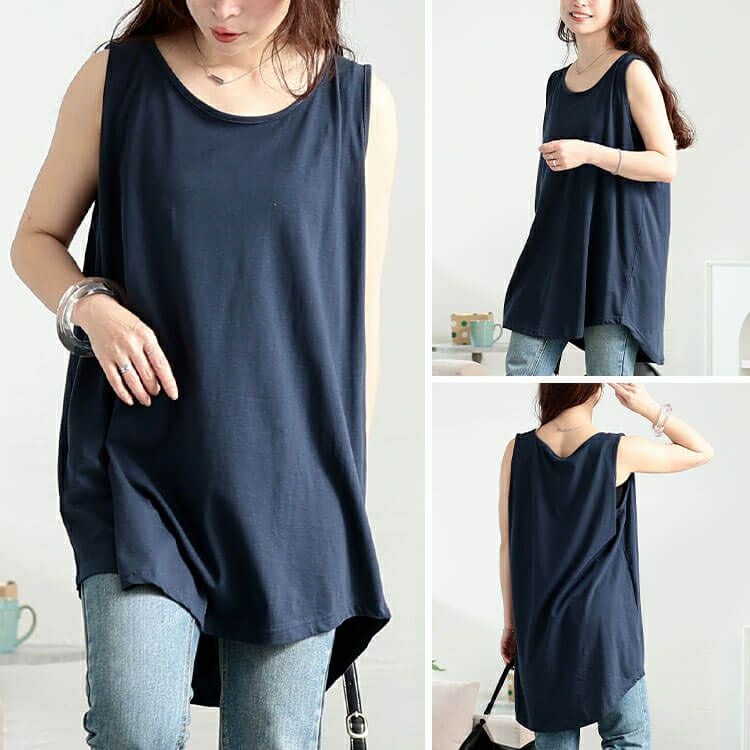 大きいサイズ レディース コットンロングタックトップ　kt-4407 【メール便可】