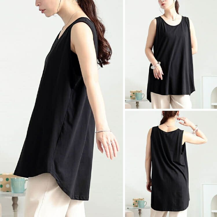 大きいサイズ レディース コットンロングタックトップ　kt-4407 【メール便可】