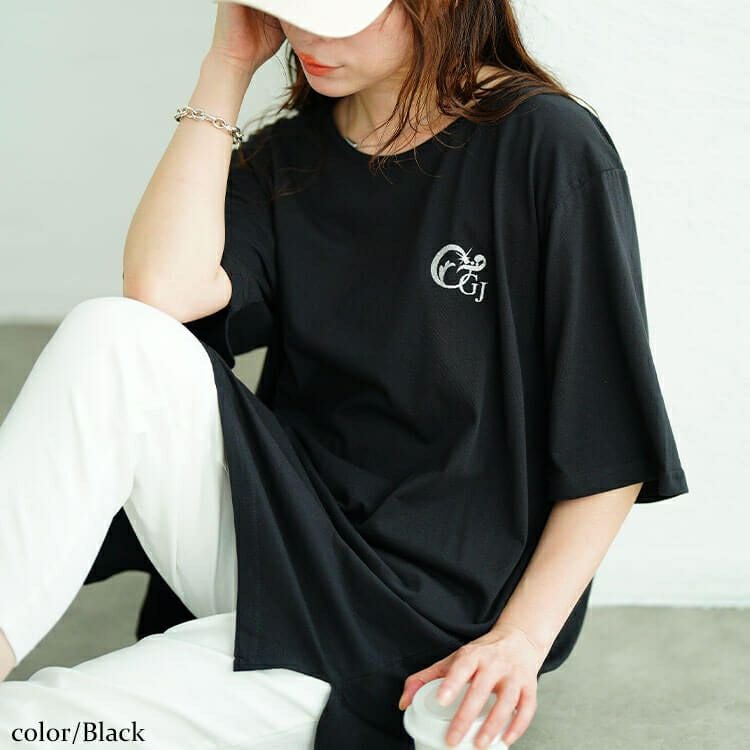 大きいサイズ レディース 胸ロゴコットンチュニックTシャツ　kt-4406 【メール便可】