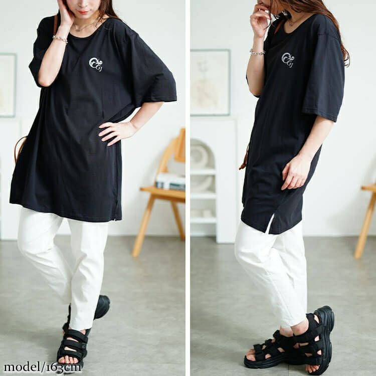 大きいサイズ レディース 胸ロゴコットンチュニックTシャツ　kt-4406 【メール便可】