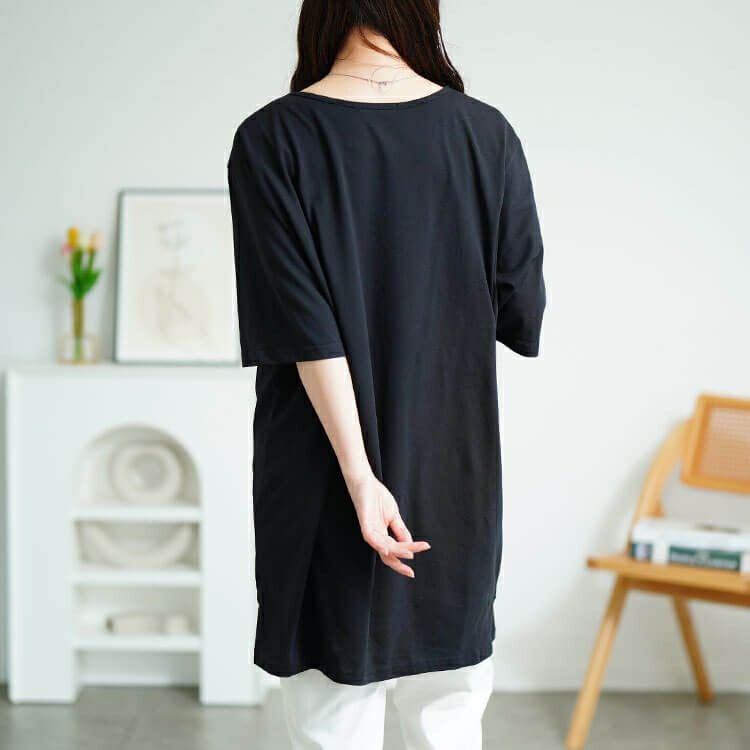 大きいサイズ レディース 胸ロゴコットンチュニックTシャツ　kt-4406 【メール便可】