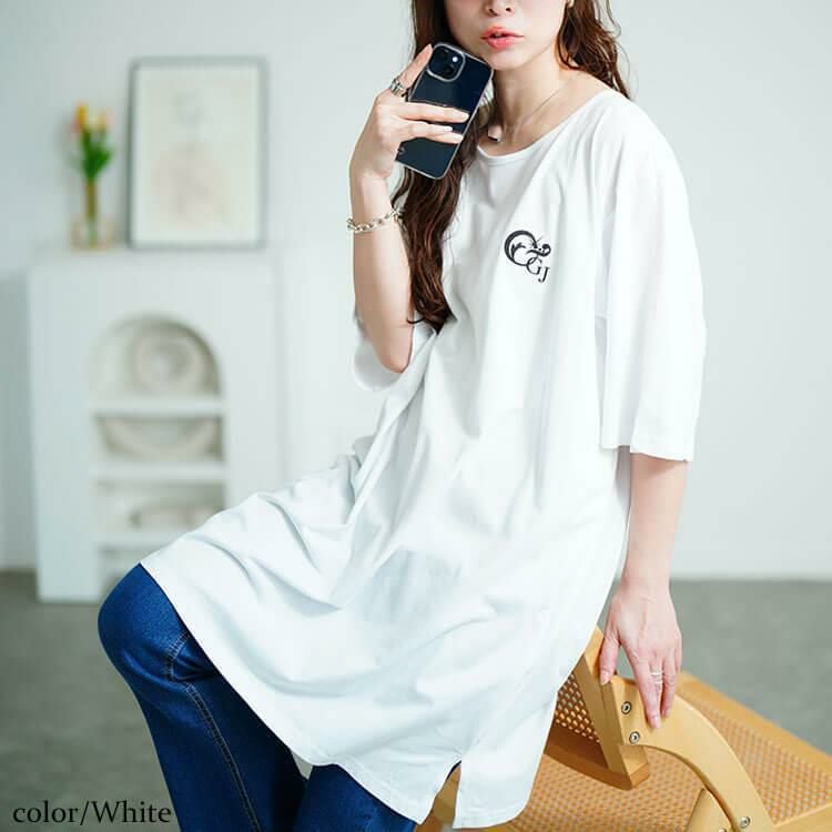 大きいサイズ レディース 胸ロゴコットンチュニックTシャツ kt-4406