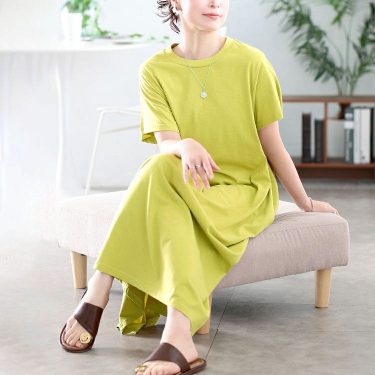 大きいサイズ レディース ラウンドネックコットンフレアワンピース　kt-4408