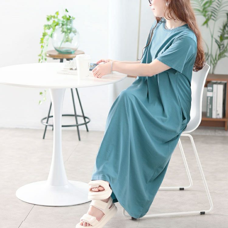 大きいサイズ レディース ラウンドネックコットンフレアワンピース　kt-4408