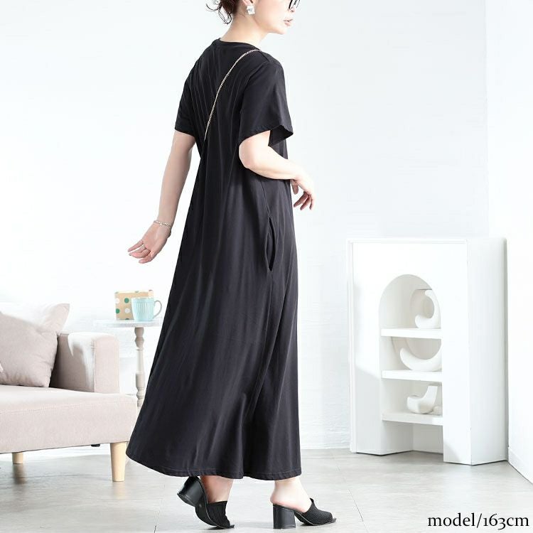 大きいサイズ レディース ラウンドネックコットンフレアワンピース　kt-4408