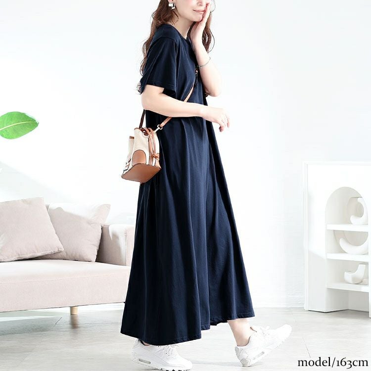 大きいサイズ レディース ラウンドネックコットンフレアワンピース　kt-4408