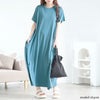 大きいサイズ レディース ラウンドネックコットンフレアワンピース　kt-4408 ブルー