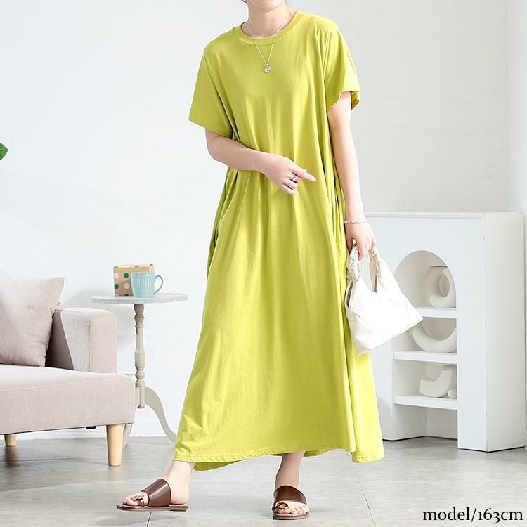 大きいサイズ レディース ラウンドネックコットンフレアワンピース　kt-4408 ピスタチオ