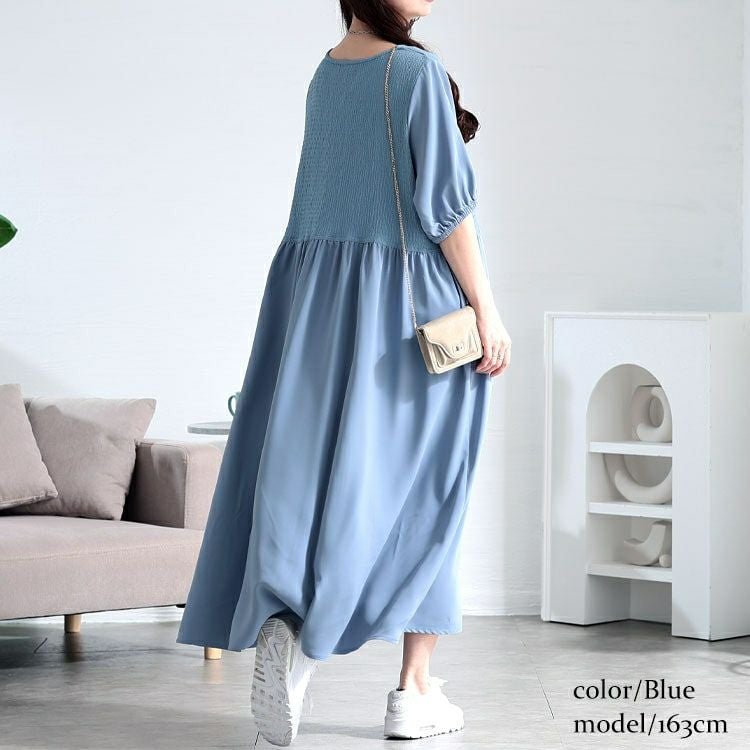 大きいサイズ レディース 異素材ドッキングワンピース　fem-586
