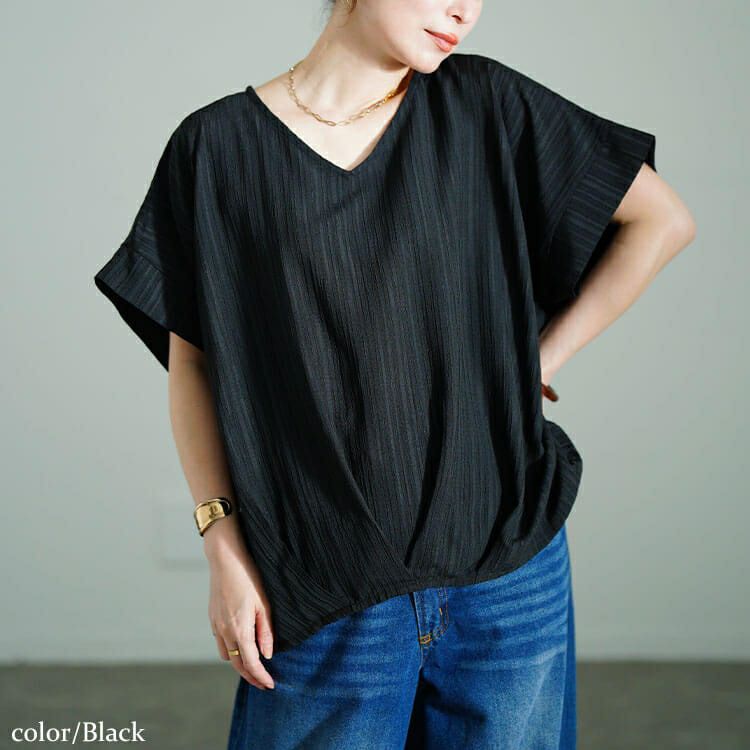 大きいサイズ レディース Vネックタックドルマンプルオーバー　fem-583 【メール便可】