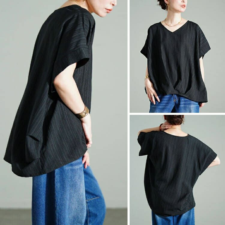 大きいサイズ レディース Vネックタックドルマンプルオーバー　fem-583 【メール便可】