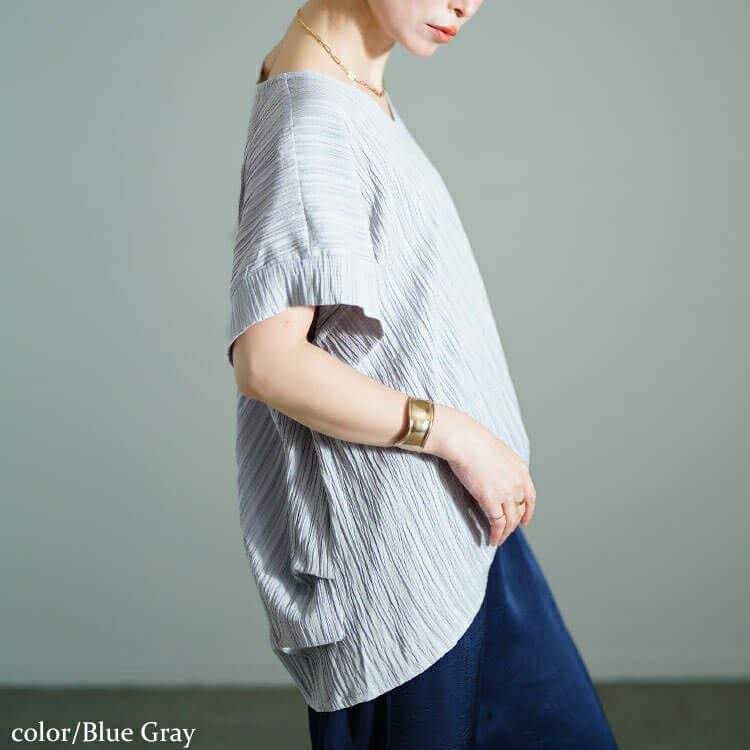 大きいサイズ レディース Vネックタックドルマンプルオーバー　fem-583 【メール便可】