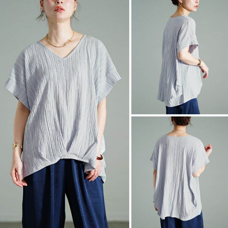 大きいサイズ レディース Vネックタックドルマンプルオーバー　fem-583 【メール便可】