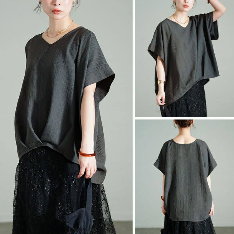 大きいサイズ レディース Vネックタックドルマンプルオーバー　fem-583 【メール便可】