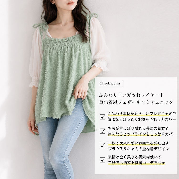 大きいサイズ レディース フリンジキャミドッキングチュニック　fem-581 【メール便可】