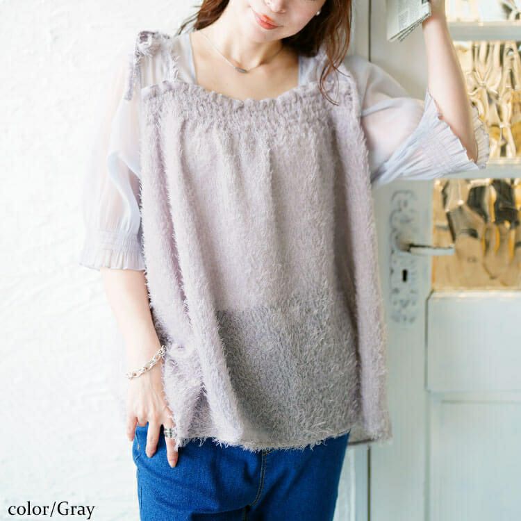 大きいサイズ レディース フリンジキャミドッキングチュニック　fem-581 【メール便可】