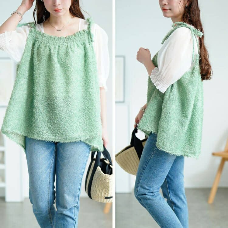 大きいサイズ レディース フリンジキャミドッキングチュニック　fem-581 【メール便可】