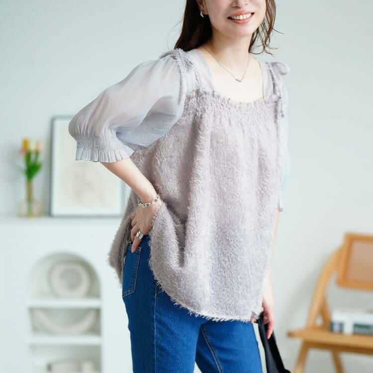 大きいサイズ レディース フリンジキャミドッキングチュニック　fem-581 【メール便可】 グレー