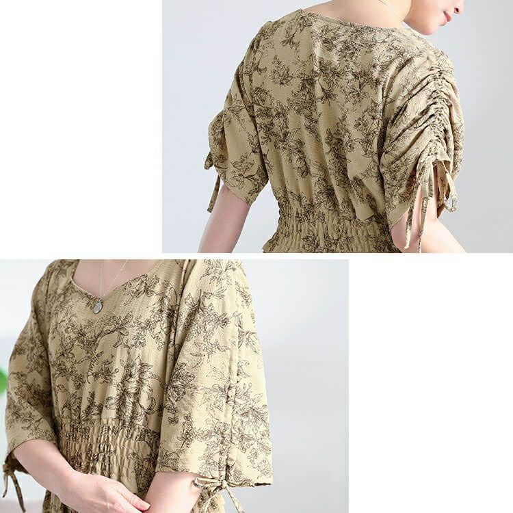 大きいサイズ レディース 花柄ハートネックドロストスリーブワンピース　fem-580