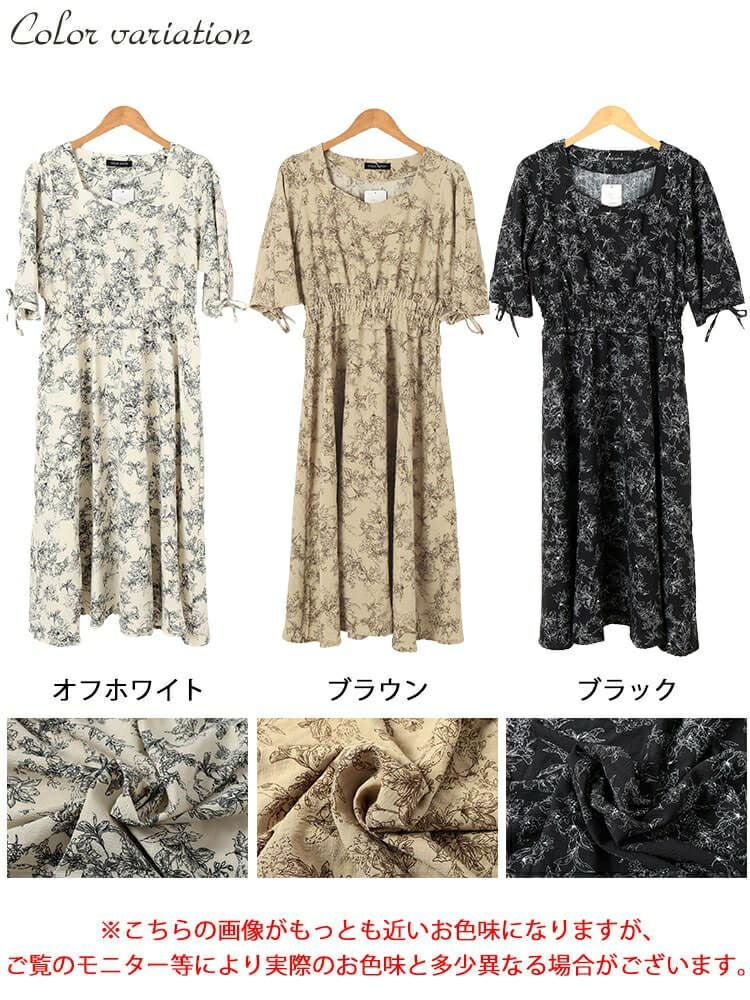 大きいサイズ レディース 花柄ハートネックドロストスリーブワンピース　fem-580