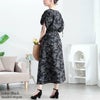 大きいサイズ レディース 花柄ハートネックドロストスリーブワンピース　fem-580 ブラック