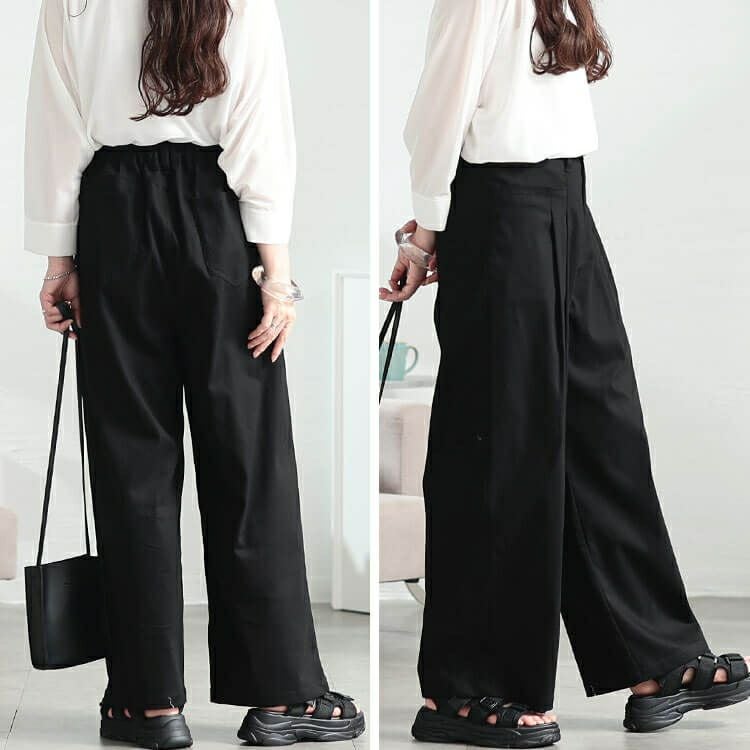 大きいサイズ レディース ストレッチツイルタックセミワイドパンツ　fem-555