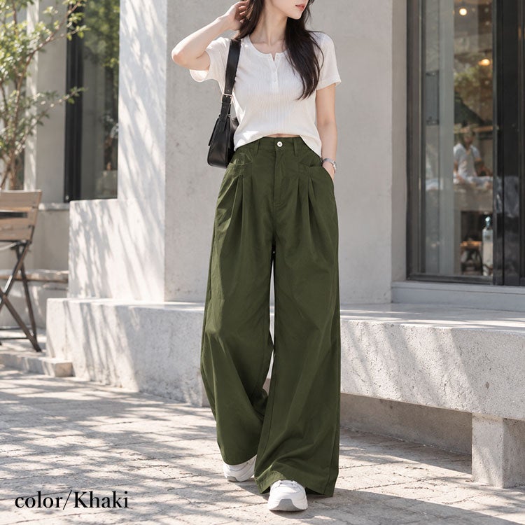 大きいサイズ レディース ストレッチツイルタックセミワイドパンツ　fem-555