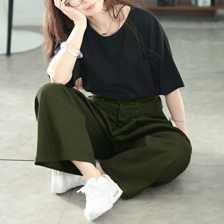 大きいサイズ レディース ストレッチツイルタックセミワイドパンツ　fem-555