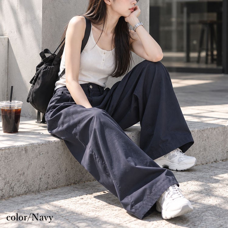 大きいサイズ レディース ストレッチツイルタックセミワイドパンツ　fem-555