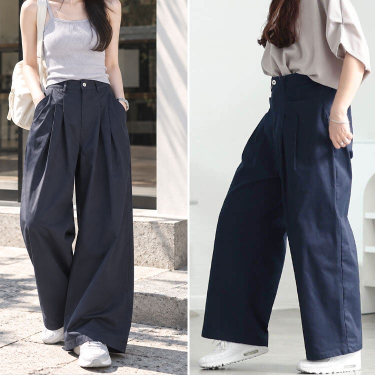 大きいサイズ レディース ストレッチツイルタックセミワイドパンツ　fem-555