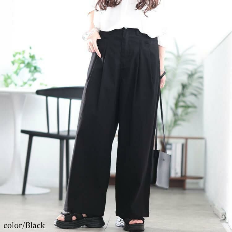 大きいサイズ レディース ストレッチツイルタックセミワイドパンツ fem