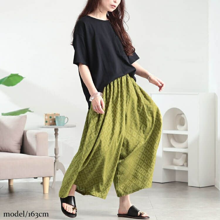 大きいサイズ レディース ダイヤ柄ジャガードスカーチョ　maru-30185 【メール便可】