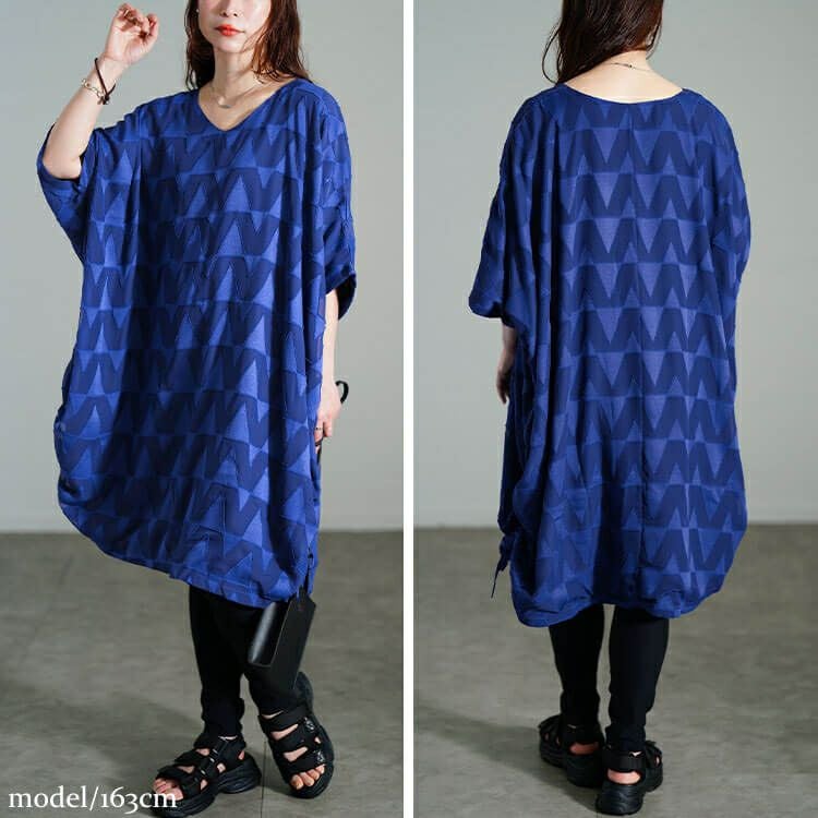 大きいサイズ レディース 幾何学柄ドロストBOXチュニック　maru-30184