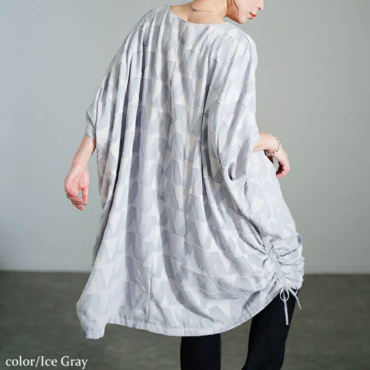 大きいサイズ レディース 幾何学柄ドロストBOXチュニック　maru-30184