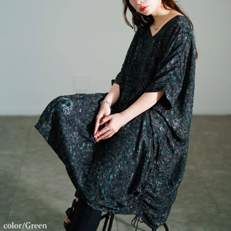 大きいサイズ レディース ペイズリー柄ドロストBOXチュニック　maru-30183 【メール便可】