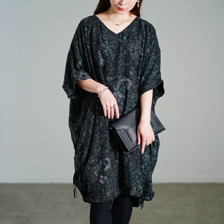 大きいサイズ レディース ペイズリー柄ドロストBOXチュニック　maru-30183 【メール便可】